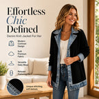 Seasonal Style🛍️Women’s Elegant Denim Spliced Ribbed Knit Coat