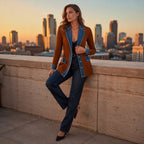 Seasonal Style🛍️Women’s Elegant Denim Spliced Ribbed Knit Coat