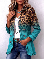 🤲LAST DAY SAVE 49% ⏰Bold Boho Leopard & Teal Ruffle Blazer Jacket