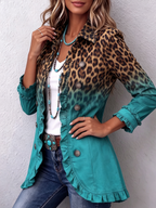 🤲LAST DAY SAVE 49% ⏰Bold Boho Leopard & Teal Ruffle Blazer Jacket